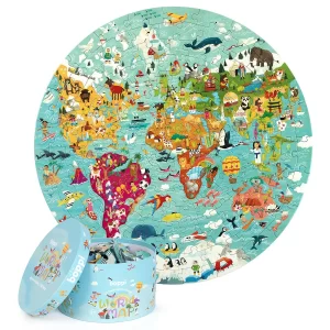 Ronde Puzzel - Wereldkaart | 150 Stukjes | 100% Gerecycled Karton