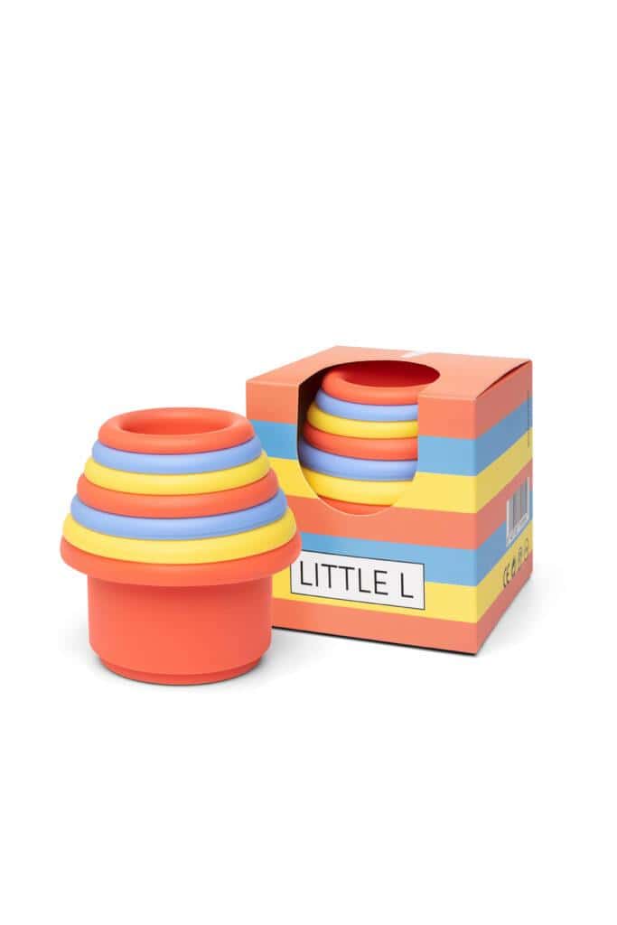 Little L - Stapeltoren Baby | Siliconen stapel bekers, rood geel en blauw