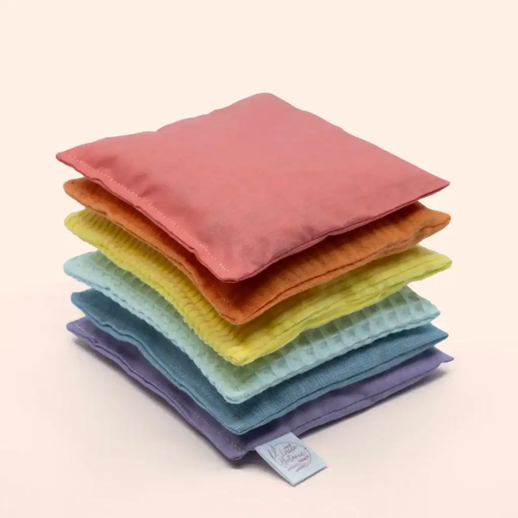 Little Botanic Label - Sensorische Pittenzakjes | Regenboog Pastel | 6 Stuks