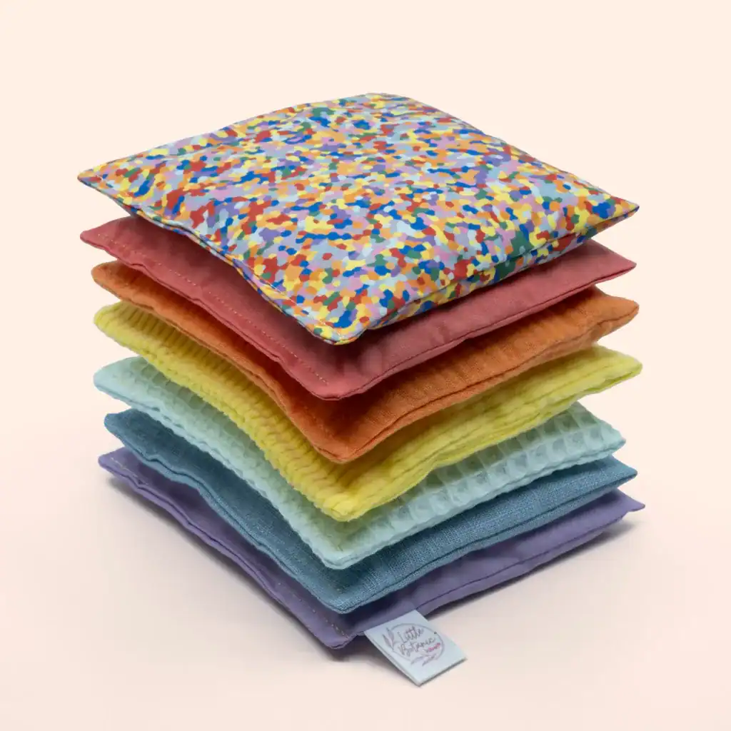 Little Botanic Label - Sensorische Pittenzakjes | Pastel Regenboog + Super Confetti | 7 Stuks