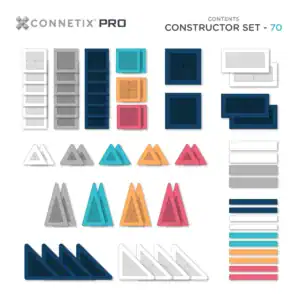 Inhoud van de Connetix PRO Constructor Set met 70 magnetische bouwonderdelen