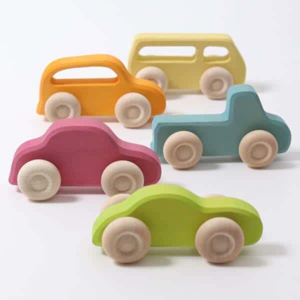 GRIMM'S - Gekleurde Houten Auto's | Slimline | 5 Stuks
