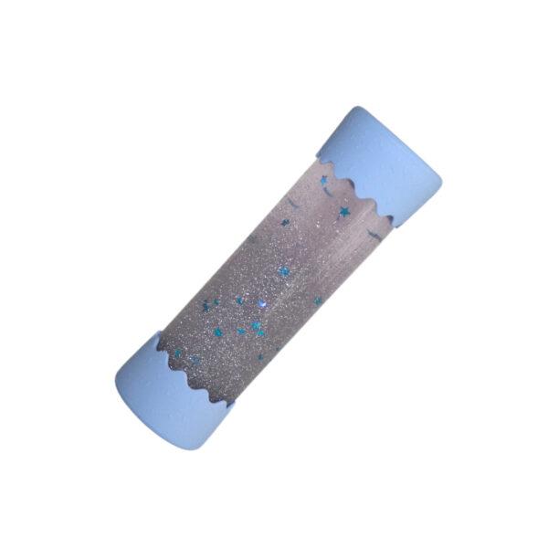 Jellystone sensorische babyfles met lichtblauwe uiteinden en glitterinhoud
