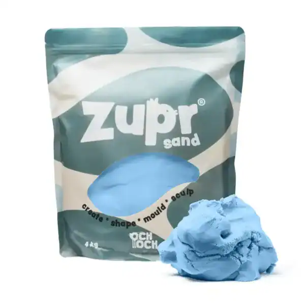 OchOch Zupr Sand Betsy Blue 4 kg, verpakking met blauw speelzand ervoor