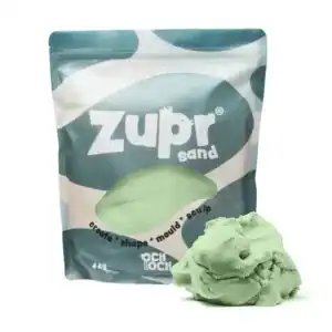 OchOch Zupr Sand Grassy Green 4 kg, verpakking met groen speelzand ervoor