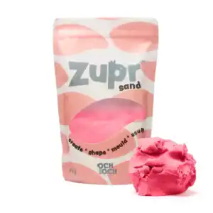 OchOch Zupr Sand Poppy Pink 2 kg, verpakking met roze speelzand ervoor