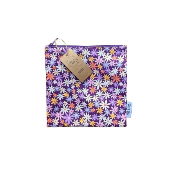 Tess & Tobi - Herbruikbaar Boterhamzakje | Bloemen Paars | 20 cm x 20 cm