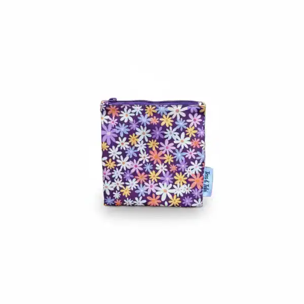 Tess & Tobi - Herbruikbaar Boterhamzakje | Bloemen Paars | 14 cm x 14 cm