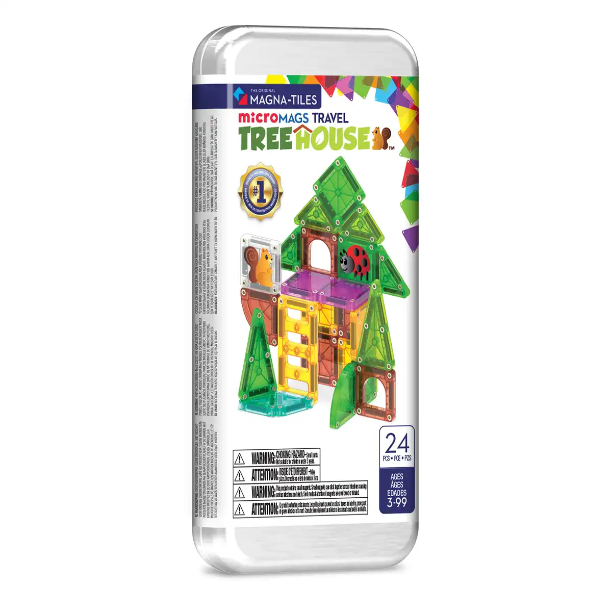 MAGNA-TILES Treehouse – verpakking MAGNA-TILES microMAGS Treehouse reisset met 24 onderdelen in reisblik