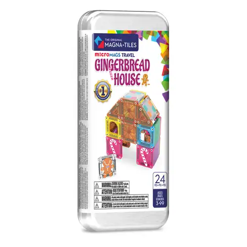 MAGNA-TILES Gingerbread House – verpakking MAGNA-TILES microMAGS Gingerbread House reisset met 24 onderdelen in reisblik