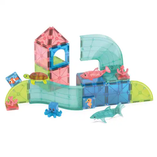 MAGNA-TILES Coral Reef – bouwvoorbeeld MAGNA-TILES Coral Reef bouwvoorbeeld met haai, dolfijn, schildpad en octopus