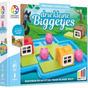 Verpakking van SmartGames Drie Kleine Biggetjes Deluxe met 48 opdrachten