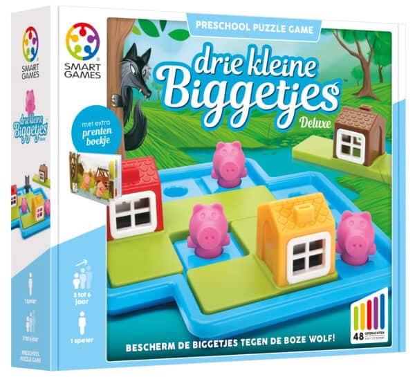 Verpakking van SmartGames Drie Kleine Biggetjes Deluxe met 48 opdrachten