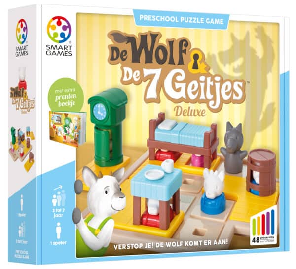 Verpakking van SmartGames De Wolf en de 7 Geitjes Deluxe met 48 opdrachten