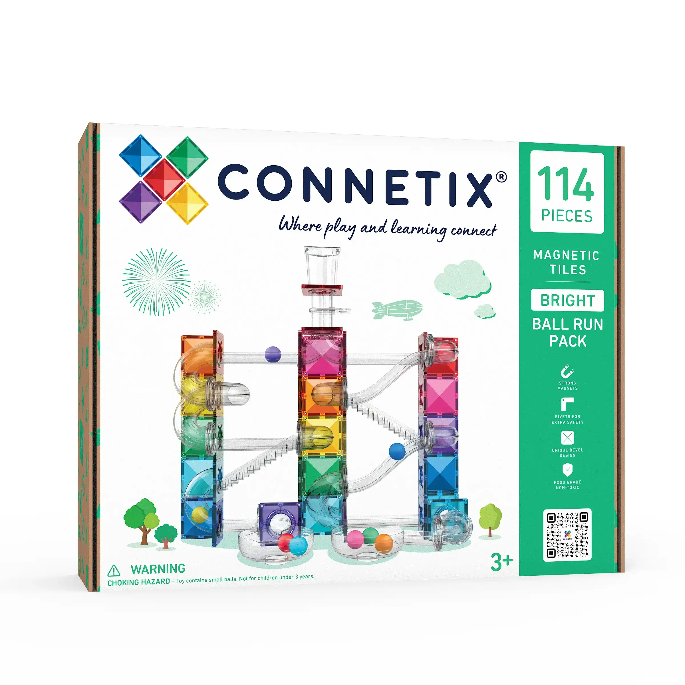 Connetix Ball Run Bright Pack 114 Stuks Connetix Ball Run Bright Pack met 114 onderdelen en houten ballen