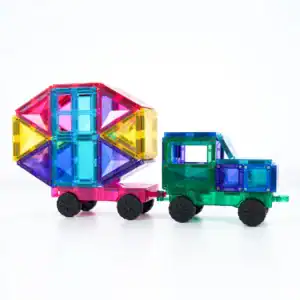 Inhoud van de Connetix Bright Mega Pack met 202 magnetische tegels