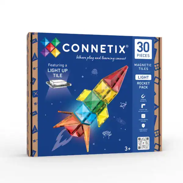 Connetix Light Rocket Pack met 30 magnetische tegels en oplaadbare lichttegel