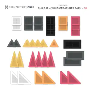 Inhoud van de Connetix PRO Creatures Pack met 36 magnetische bouwonderdelen