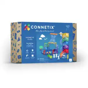Verpakking van de Connetix Rainbow Ball Run Expansion Pack met 66 onderdelen
