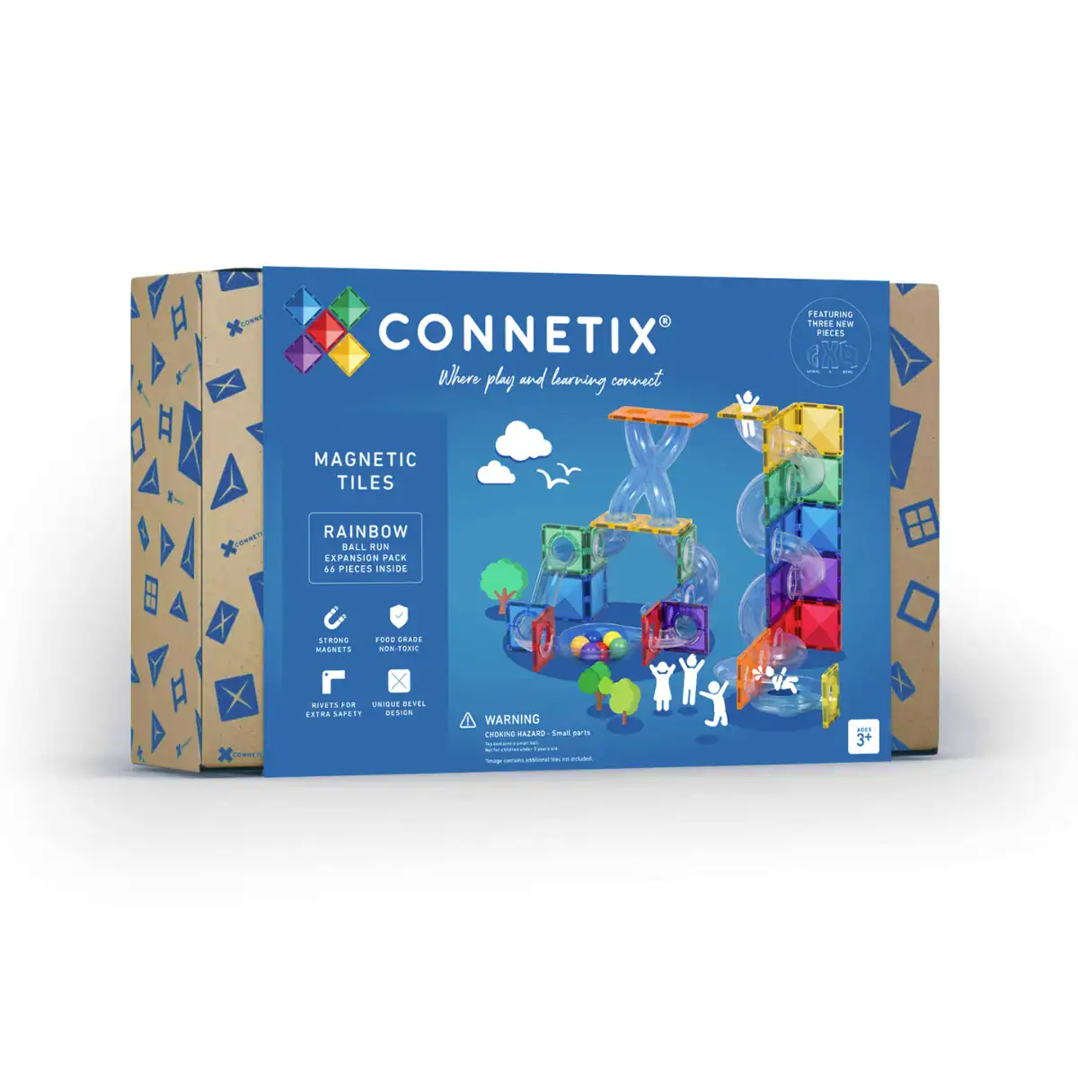 Connetix Rainbow Ball Run Expansion 66 – verpakking Verpakking van de Connetix Rainbow Ball Run Expansion Pack met 66 onderdelen