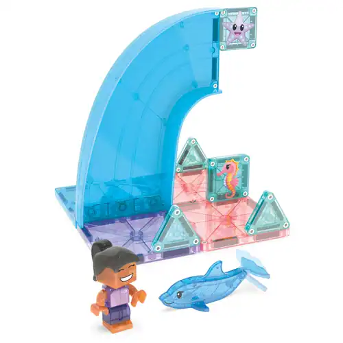 MAGNA-TILES Dolphin Bay – bouwvoorbeeld MAGNA-TILES Dolphin Bay bouwvoorbeeld met dolfijn en surfer