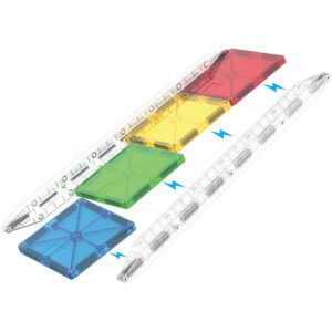 Losse magnetische tegels, microMAGS en transparante rails van de Deluxe set