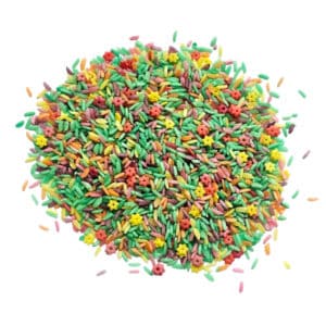 SensoryFun gekleurde speelrijst Flower Power in een herbruikbare pot van 1000 ml