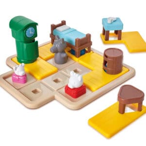 Spelbord van SmartGames De Wolf en de 7 Geitjes met meubels, geitjes en de wolf