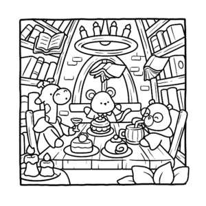 Inkijkpagina Cozy & cute in de bakkerij met dieren aan tafel in een café