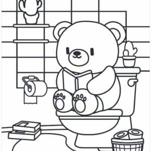 Kleurplaat uit Home Sweet Home met een beer op het toilet