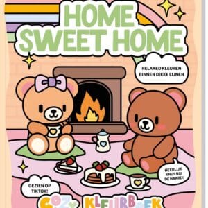 Voorkant van Home Sweet Home cozy kleurboek met twee beren bij de open haard