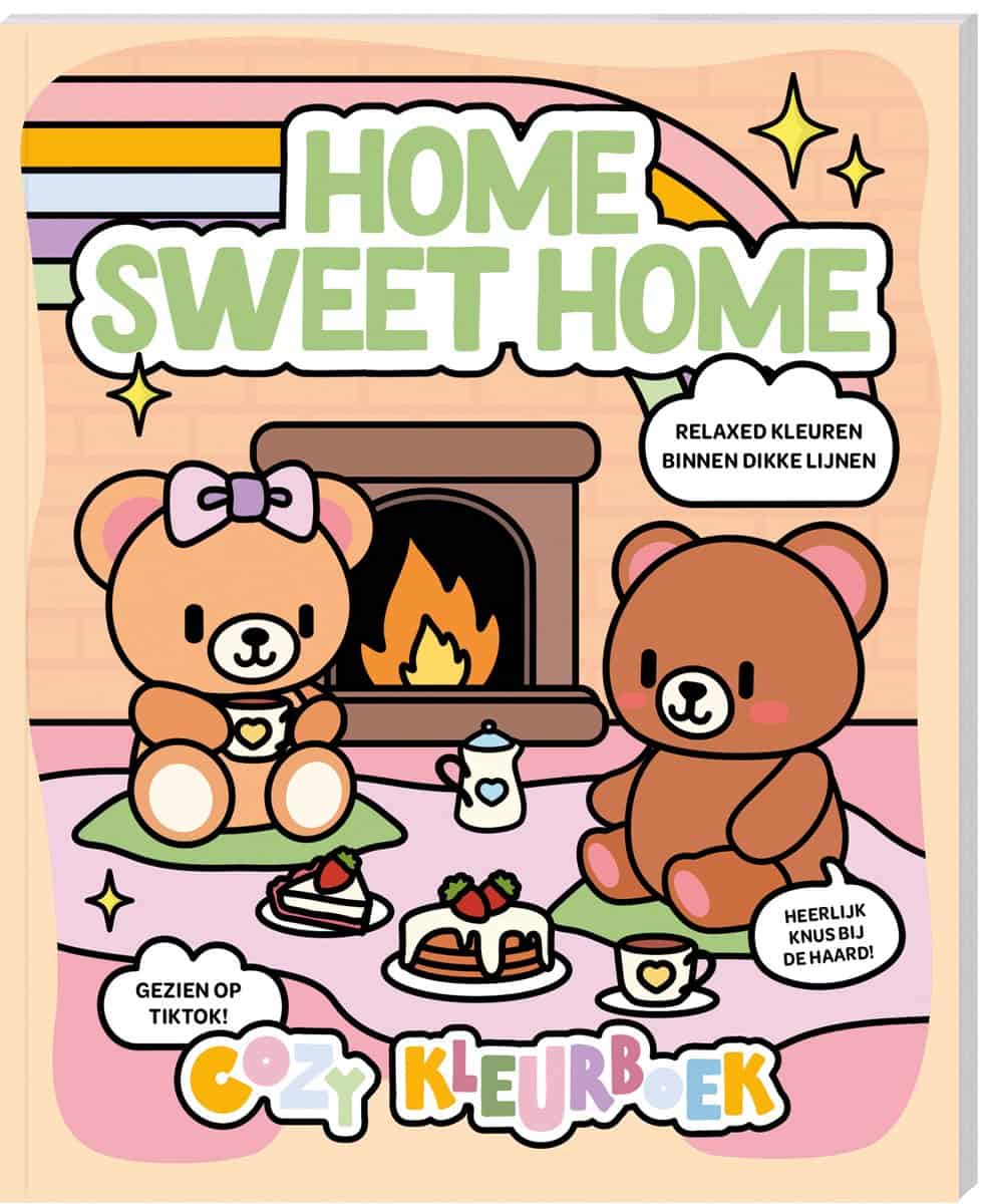 Cozy kleurboek – Home Sweet Home | ImageBooks – foto 1 Voorkant van Home Sweet Home cozy kleurboek met twee beren bij de open haard