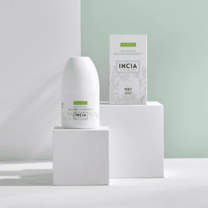 INCIA natuurlijke deodorant roll-on naast de verpakking
