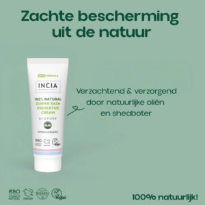 INCIA luieruitslag crème met informatie over natuurlijke oliën en sheaboter
