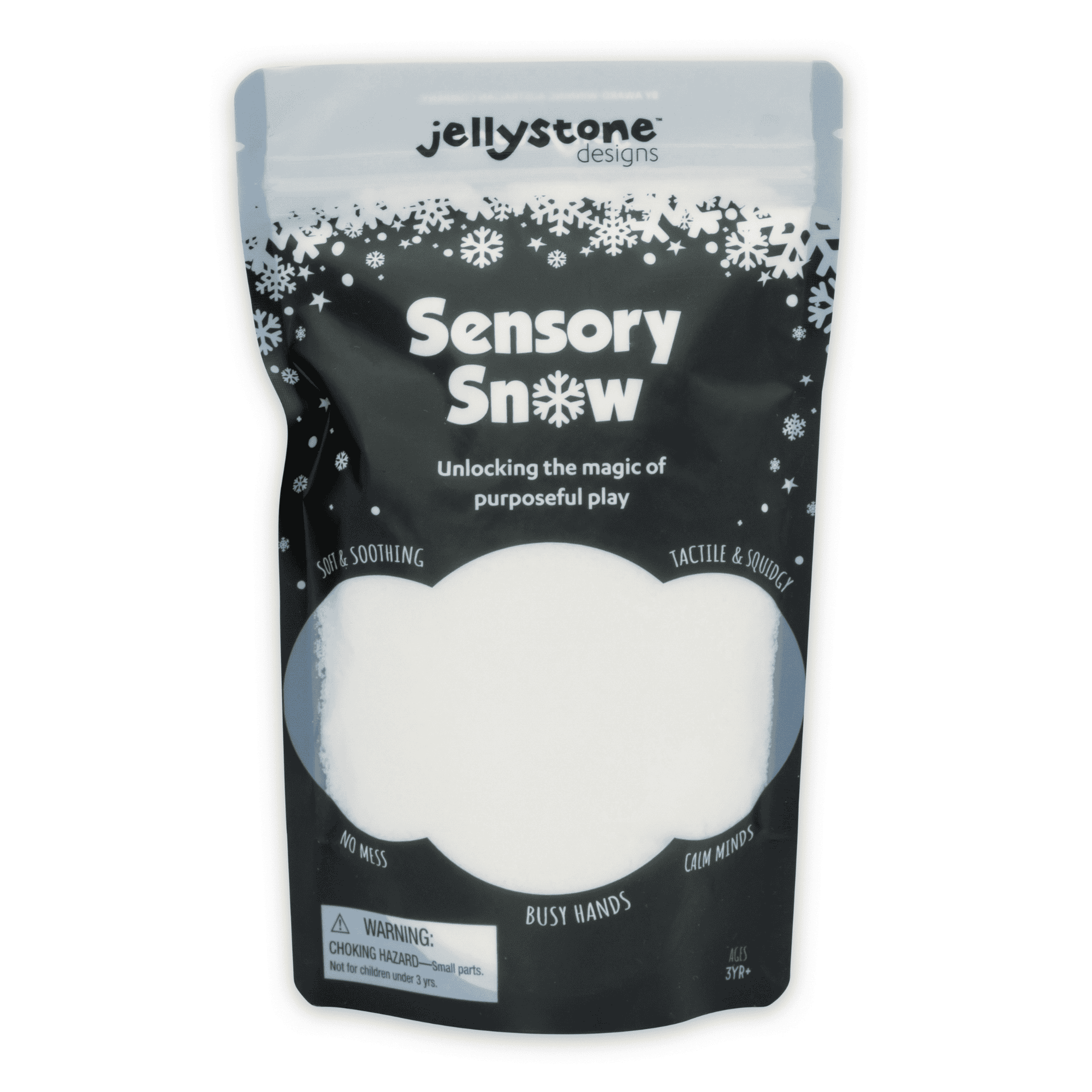 Jellystone Sensorische Sneeuw – verpakking Verpakking Jellystone Designs Sensory Snow met witte sensorische sneeuw