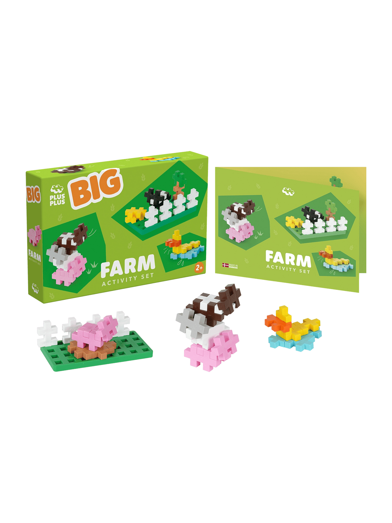 Plus-Plus BIG Activity Farm met bouwboekje, groene bouwplaat en gebouwde boerderijdieren Plus-Plus BIG Activity Farm met bouwboekje, groene bouwplaat en gebouwde boerderijdieren