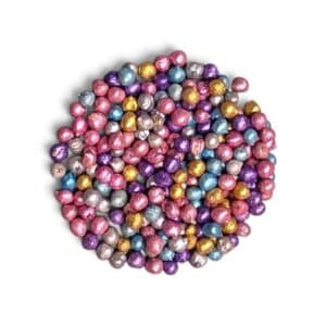 Detail van SensoryFun kikkererwten Unicorn Mix met roze, paarse, blauwe en goudkleurige korrels