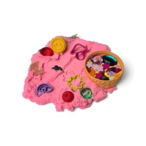 Roze Magic Sand met fantasievormen, stempels en gekleurde decoratiestenen uit SensoryFun Play & Create MagicFun
