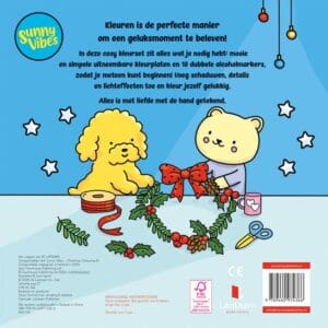 Achterkant van Sunny Vibes Christmas kleurset met dieren en een kerstkrans