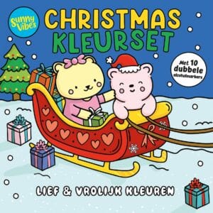 Voorkant van Sunny Vibes Christmas kleurset met twee dieren in een rode slee